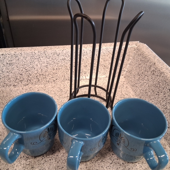 Stackable Blue Mugs with Black Stand - Picture 2 of 3